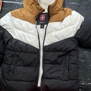 Swiss Tech Kids Puffer Jacket - Black, White, Brown